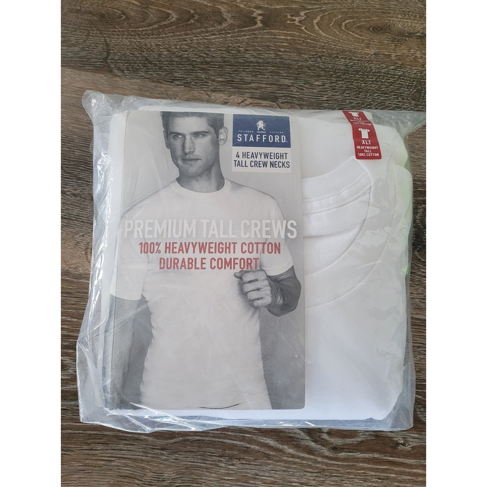 Stafford Mens 4 Pack Heavyweight Cotton Crew Neck T-Shirts White XL Tall #15